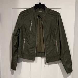 Olive Green Women's Pleather Jacket